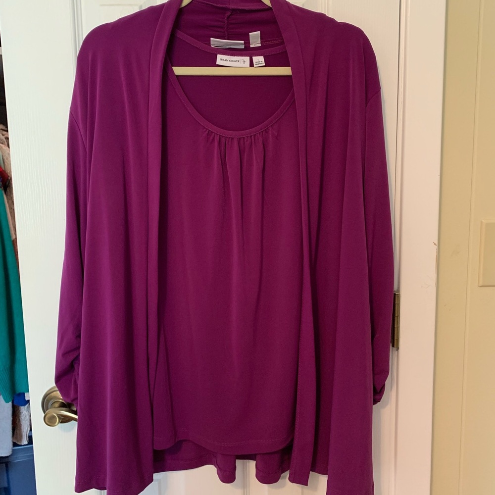 2 Piece Susan Graver Purple Cardi and Tank Set